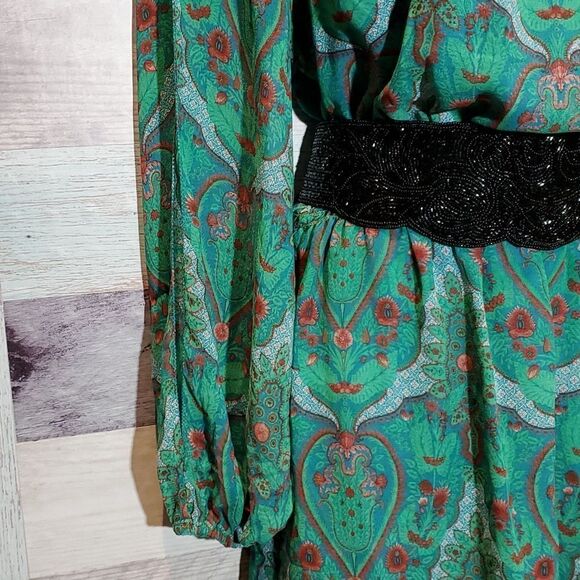 Chelsea & Violet Sherwood Forest Green Paisley Long Sleeve Dress Sz S New - Picture 4 of 13